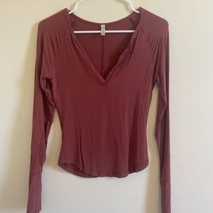 Intimately by Free People Maroon V Neck Long Sleeve